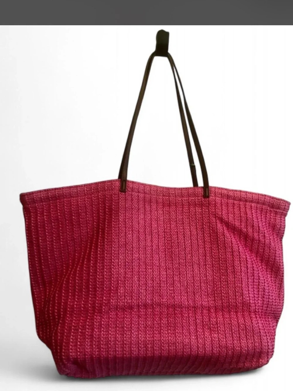 Vera Bradley Fuchsia Woven Tote with Paisley Fish Appliqués